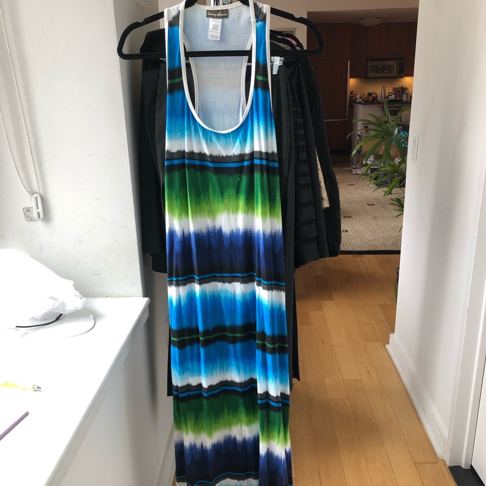 Tommy Bahama Blue/Green/Black Striped Sundress